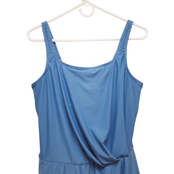 Blue One-Piece Swim Dress With Adjustable Straps & Built-In Bottoms Size L - Picture 6 of 10
